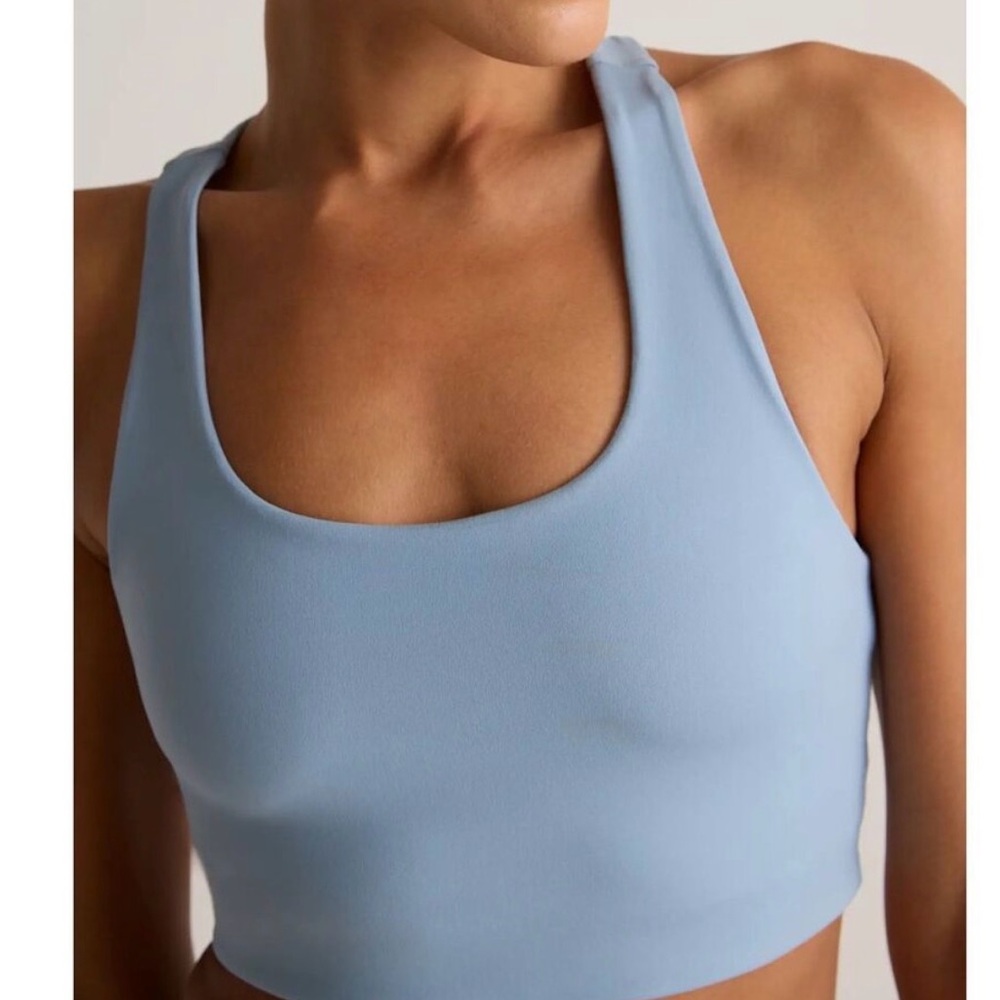 NWT Quince Ultra-Form Scoop Neck Longline Bra in Spa Blue Sz S - Picture 2 of 6